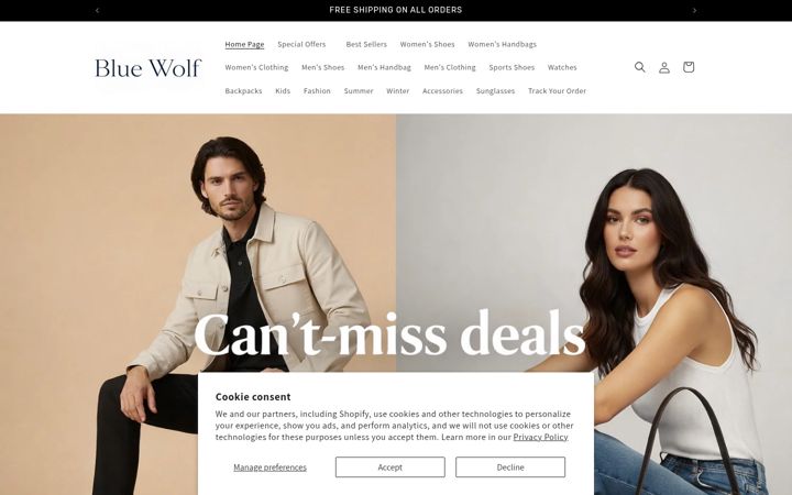 Screenshot of wolfbluestore.com
