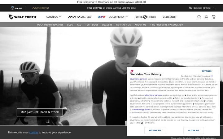 Skærmbillede af wolftoothcomponents.com