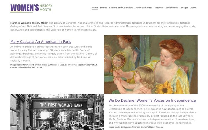 Screenshot of womenshistorymonth.gov