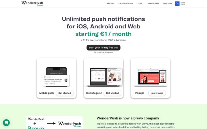 Screenshot di wonderpush.com