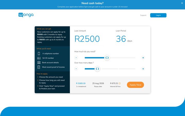Screenshot of wonga.co.za