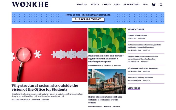 Screenshot of wonkhe.com