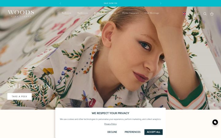 Ekrānuzņēmums no woodsfinelinens.com
