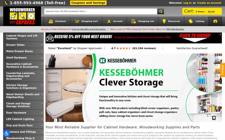 Screenshot stránky woodworkerexpress.com