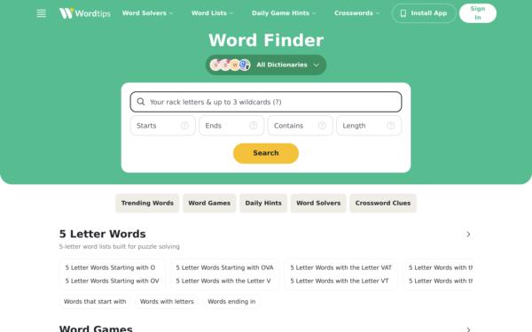 Screenshot of word.tips