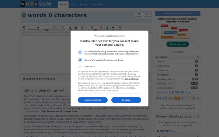Screenshot von wordcounter.net