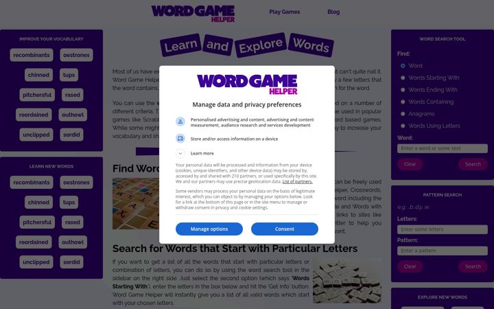 Ekrano kopija wordgamehelper.com