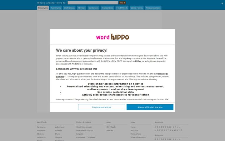 Posnetek zaslona wordhippo.com