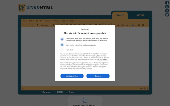 Screenshot of wordhtml.com