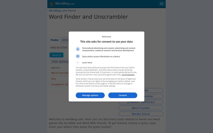 Екранна снимка на wordkeg.com