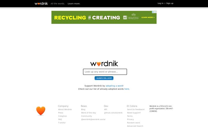 Ekrano kopija wordnik.com