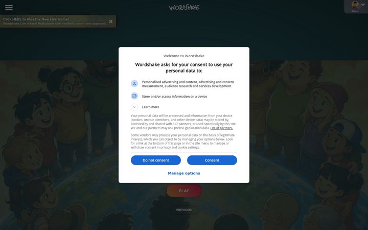 Screenshot of wordshake.com