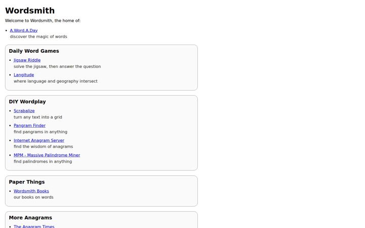 Screenshot of wordsmith.org