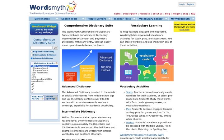 Screenshot stránky wordsmyth.net