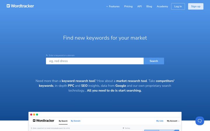 Screenshot of wordtracker.com