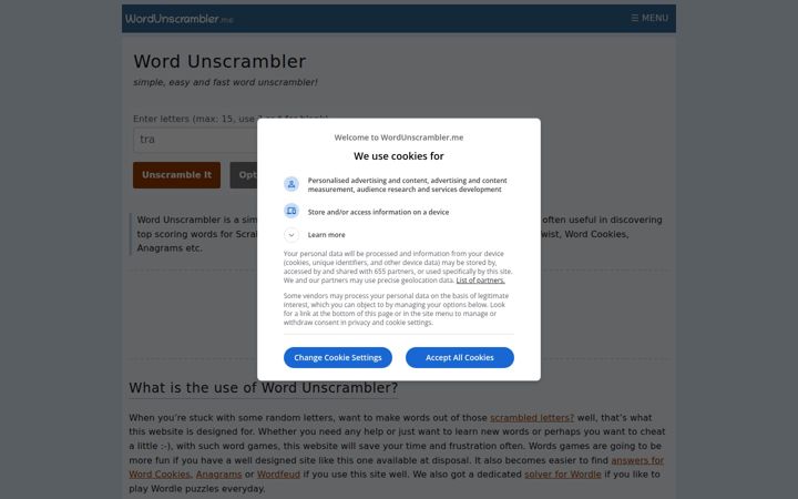 Screenshot of wordunscrambler.me