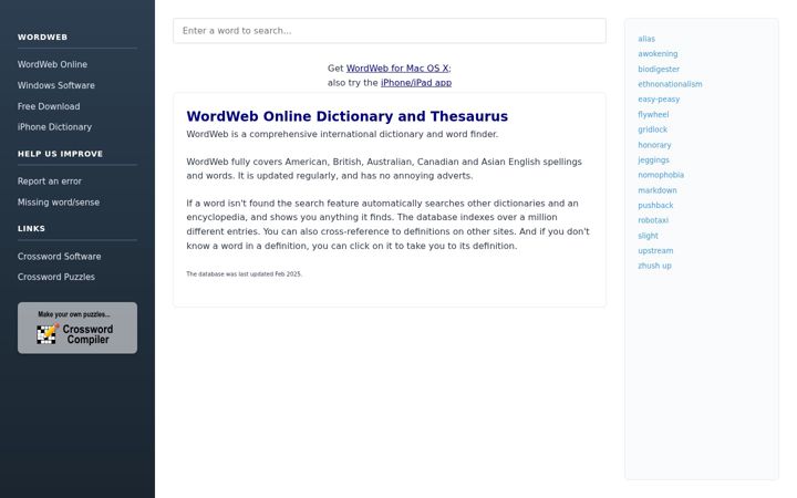 Skärmbild av wordwebonline.com