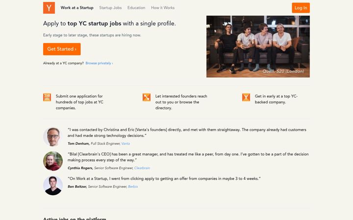 Képernyőkép: workatastartup.com