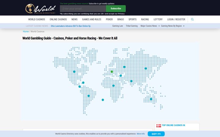 Screenshot of worldcasinodirectory.com
