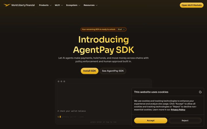 Screenshot of worldlibertyfinancial.com