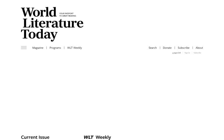Screenshot of worldliteraturetoday.org