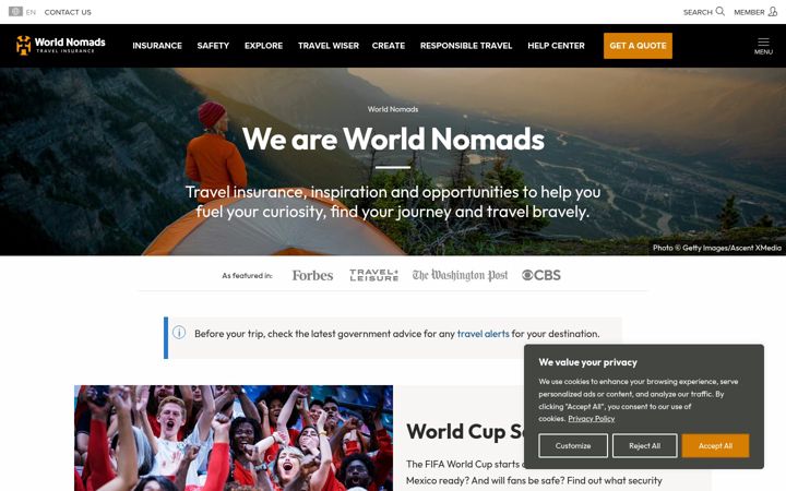 Ekraanipilt saidist worldnomads.com