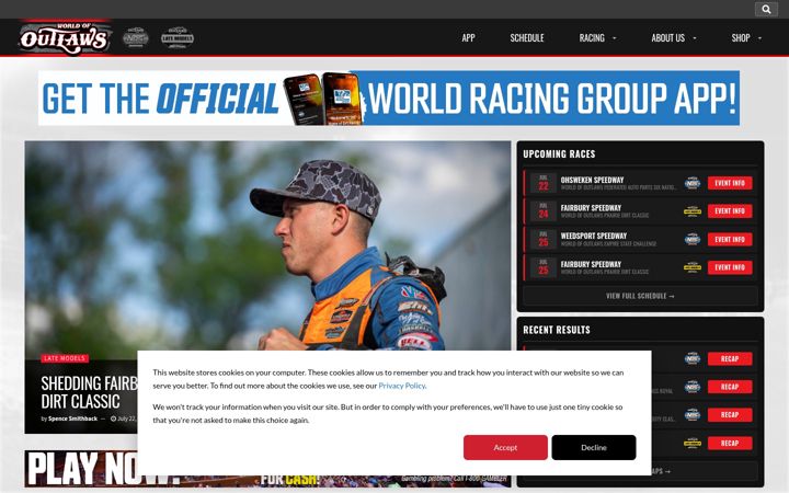 Screenshot of worldofoutlaws.com
