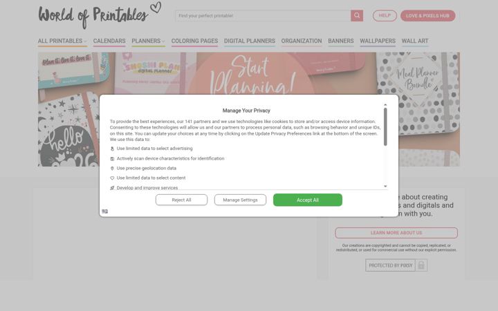 Screenshot of worldofprintables.com