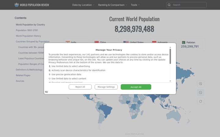 Екранна снимка на worldpopulationreview.com