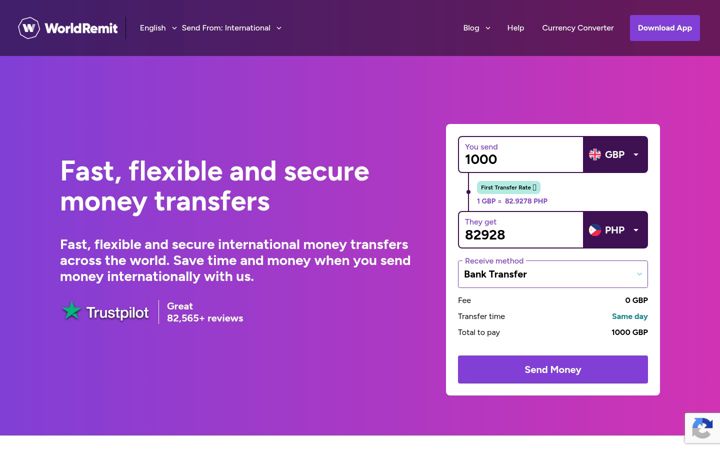Screenshot ta' worldremit.com
