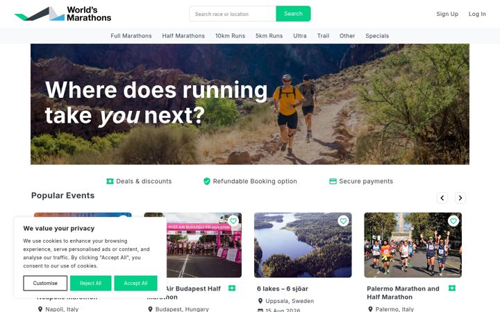 Screenshot of worldsmarathons.com