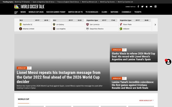 Captură de ecran a worldsoccertalk.com