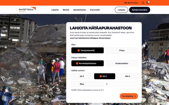 Screenshot ta' worldvision.fi