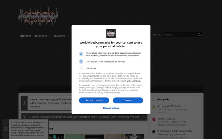 Screenshot of worldwidedx.com