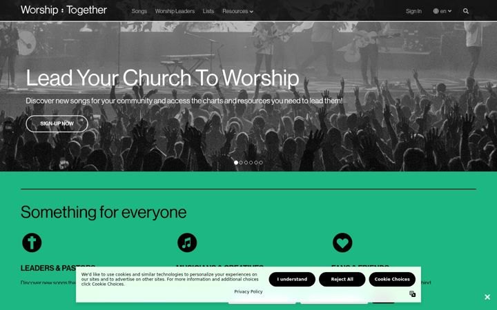 Screenshot of worshiptogether.com