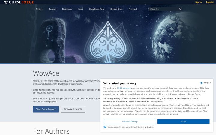 Screenshot of wowace.com
