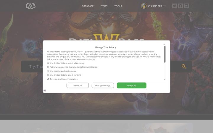 Screenshot of wowclassicdb.com