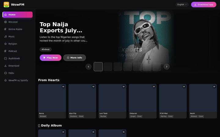 Screenshot of wowfm.app