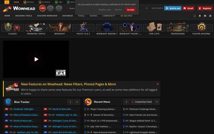 Snímek obrazovky wowhead.com