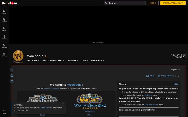 Screenshot of wowwiki.com