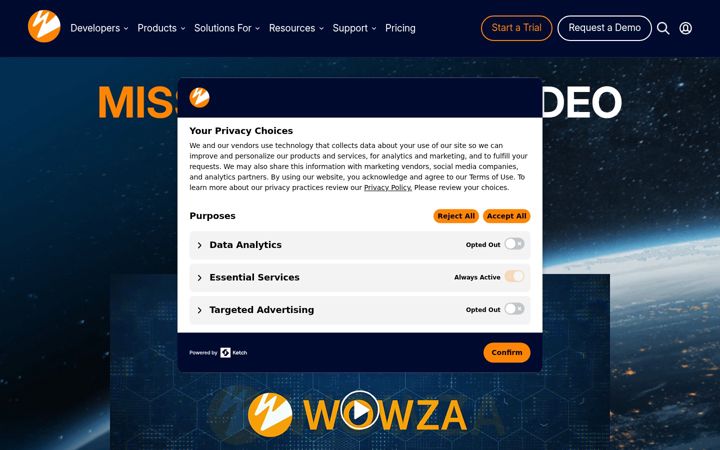 Captura de pantalla de wowza.com