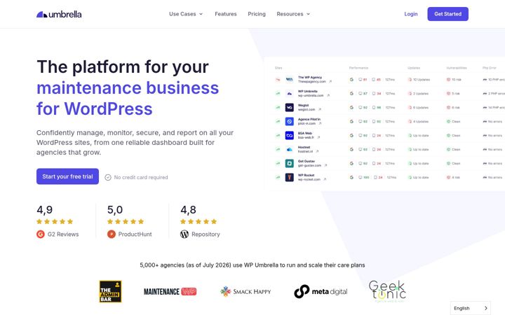Screenshot of wp-umbrella.com