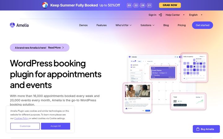 Screenshot of wpamelia.com