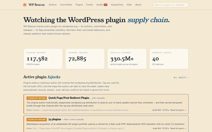 Screenshot of wpbeacon.io