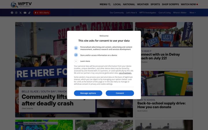 Captură de ecran a wptv.com