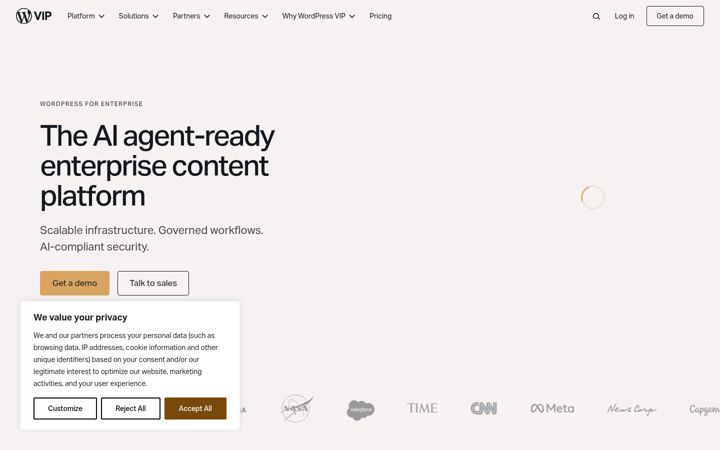 Screenshot of wpvip.com