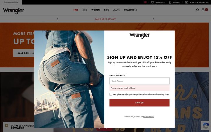 Skærmbillede af wrangler.com