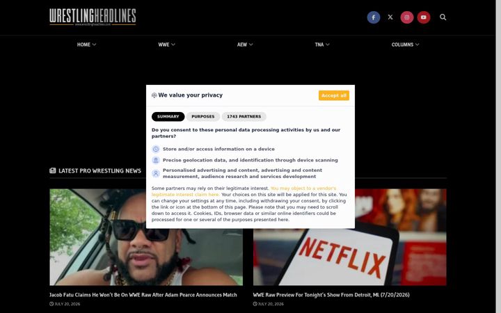 Screenshot of wrestlingheadlines.com