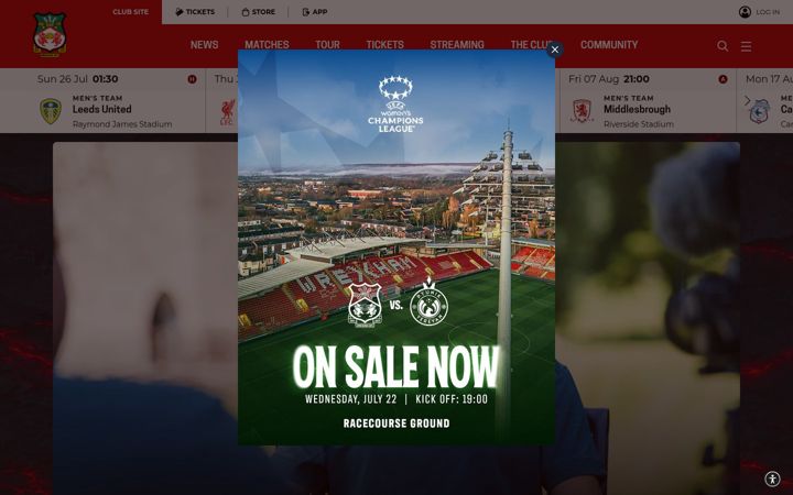 Captură de ecran a wrexhamafc.co.uk