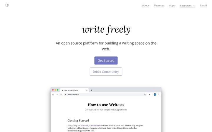 Screenshot of writefreely.org
